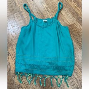 Aerie Teal Fringe Tank Top, Medium